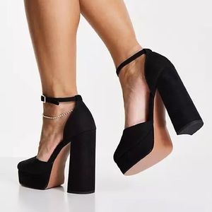 ASOS PRIORITY PLATFORM HEELS IN BLACK FAUX SUEDE